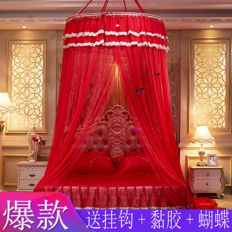 送吸盘挂钩c 免安装加密圆形吊顶蚊帐落地公主双人1.21.51.8米60c