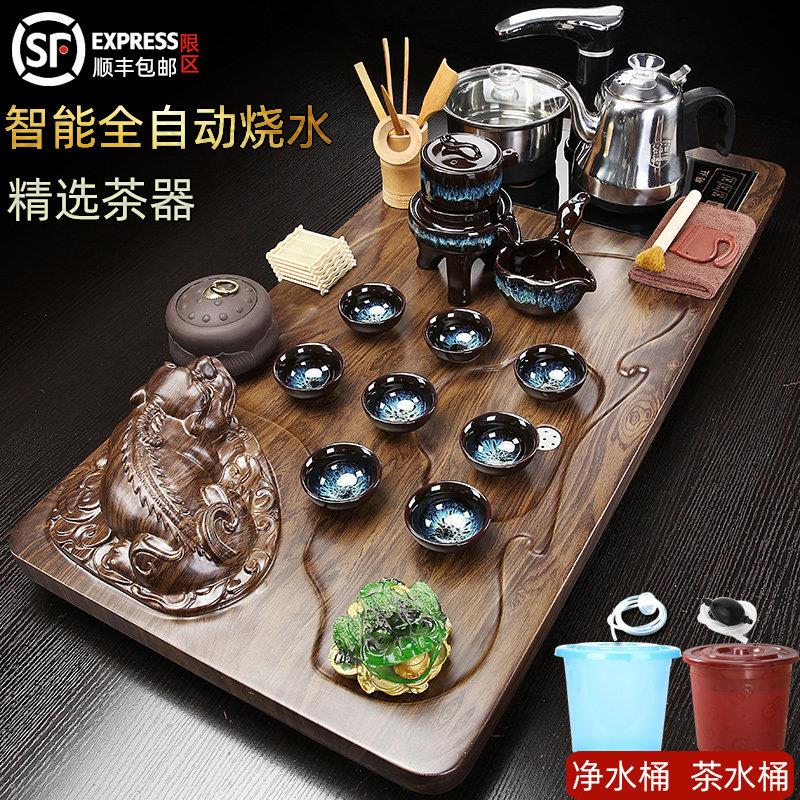茶盘家用茶具套装全自动烧水排水式立体貔貅简约一体实木功夫茶台
