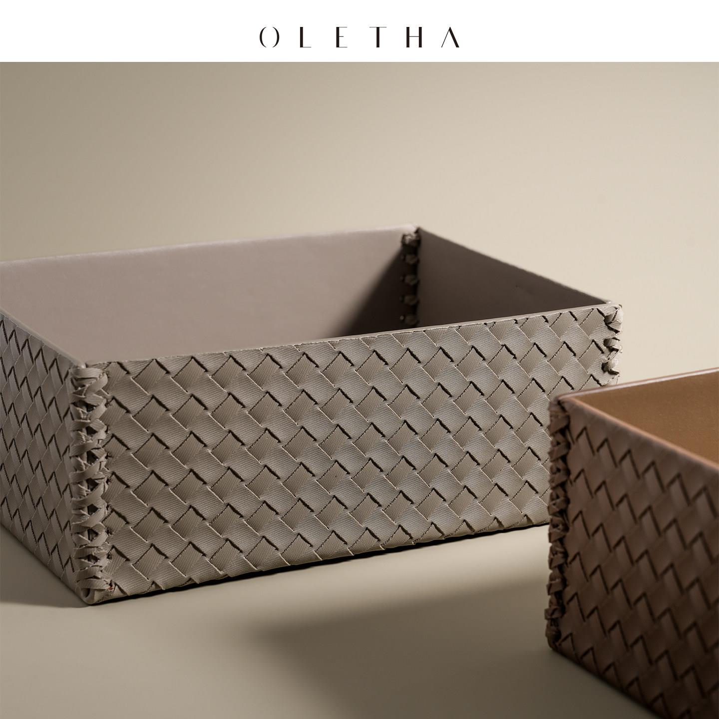 OLETHA高级桌面收纳盒玄关梳妆台床头杂物收纳篮化妆护肤品收纳框