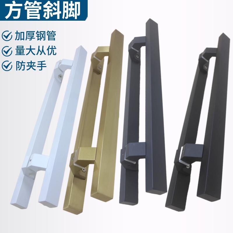 玻璃门把手加厚不锈钢黑色方管偏位马蹄脚地弹簧拉门木门大拉手图片