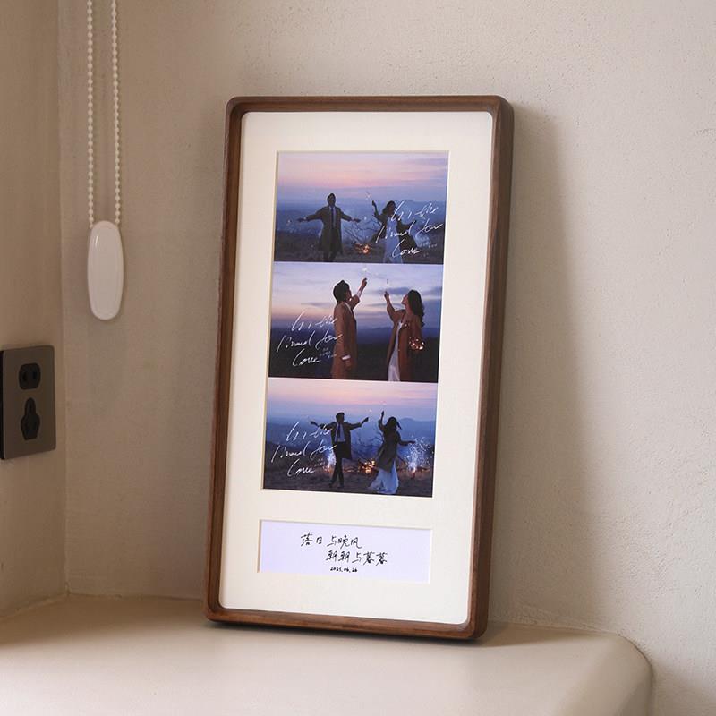 长条宫格相框挂墙实木情侣婚纱写真全家福打印照片组合礼物高级感