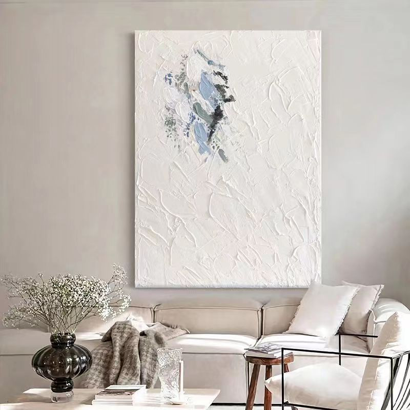 纯手绘油画《清蓝》抽象装饰画现代简约客厅玄关极简纯白肌理挂画