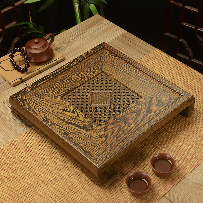 茶盘鸡翅木抽屉式花梨木小茶盘储水式干泡台茶海茶台托盘旅行茶具