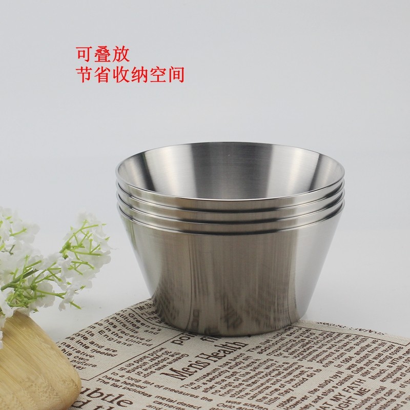 小怪兽18-10不锈钢碗304汤面饭碗蒸水蛋料理碗单层锥形加厚13厘米