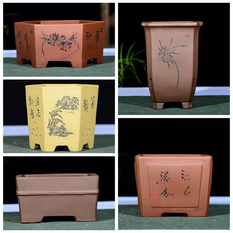 紫砂花盆 微景观小花盆 精品盆景盆客厅办公桌面盆栽手工盆景观盆