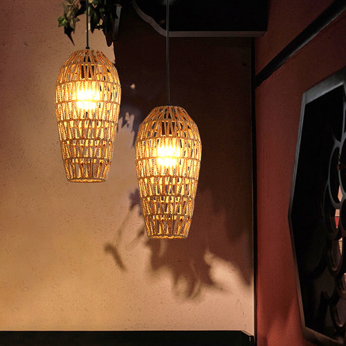 创意个性艺术小吊灯复古麻绳三头餐厅餐桌吧台床头灯楼梯组合灯具