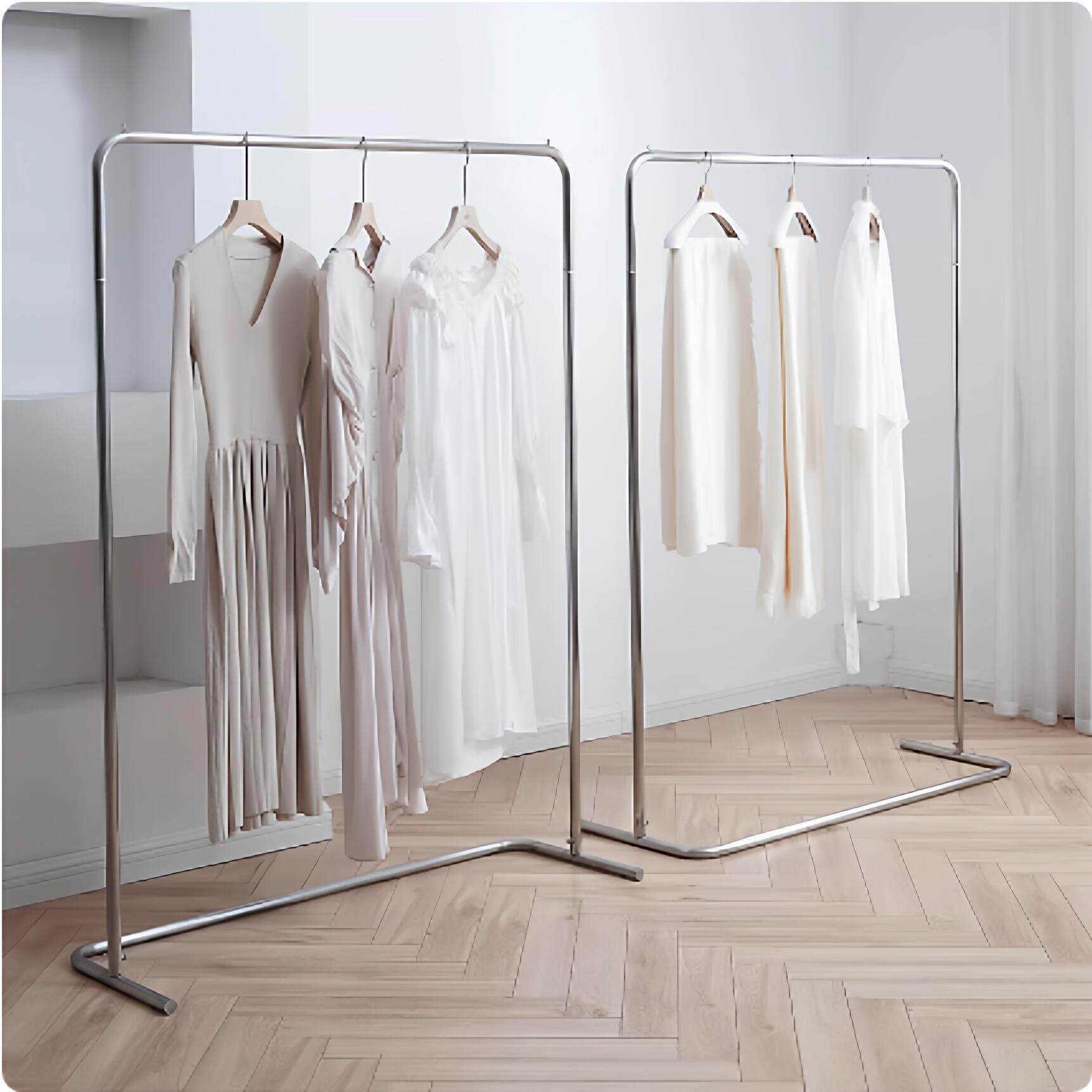 服装店不锈钢展示架落地式挂衣架中岛架挂衣杆上下双层挂衣架货架