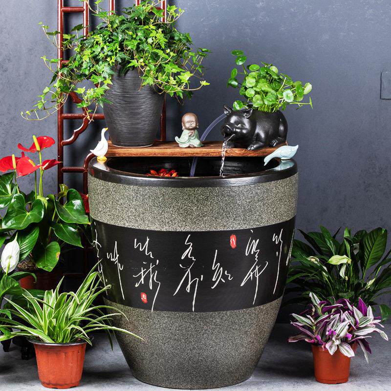 加高陶瓷大缸古法养鱼缸客厅睡莲荷花缸鱼缸陶罐流水造景老式水缸