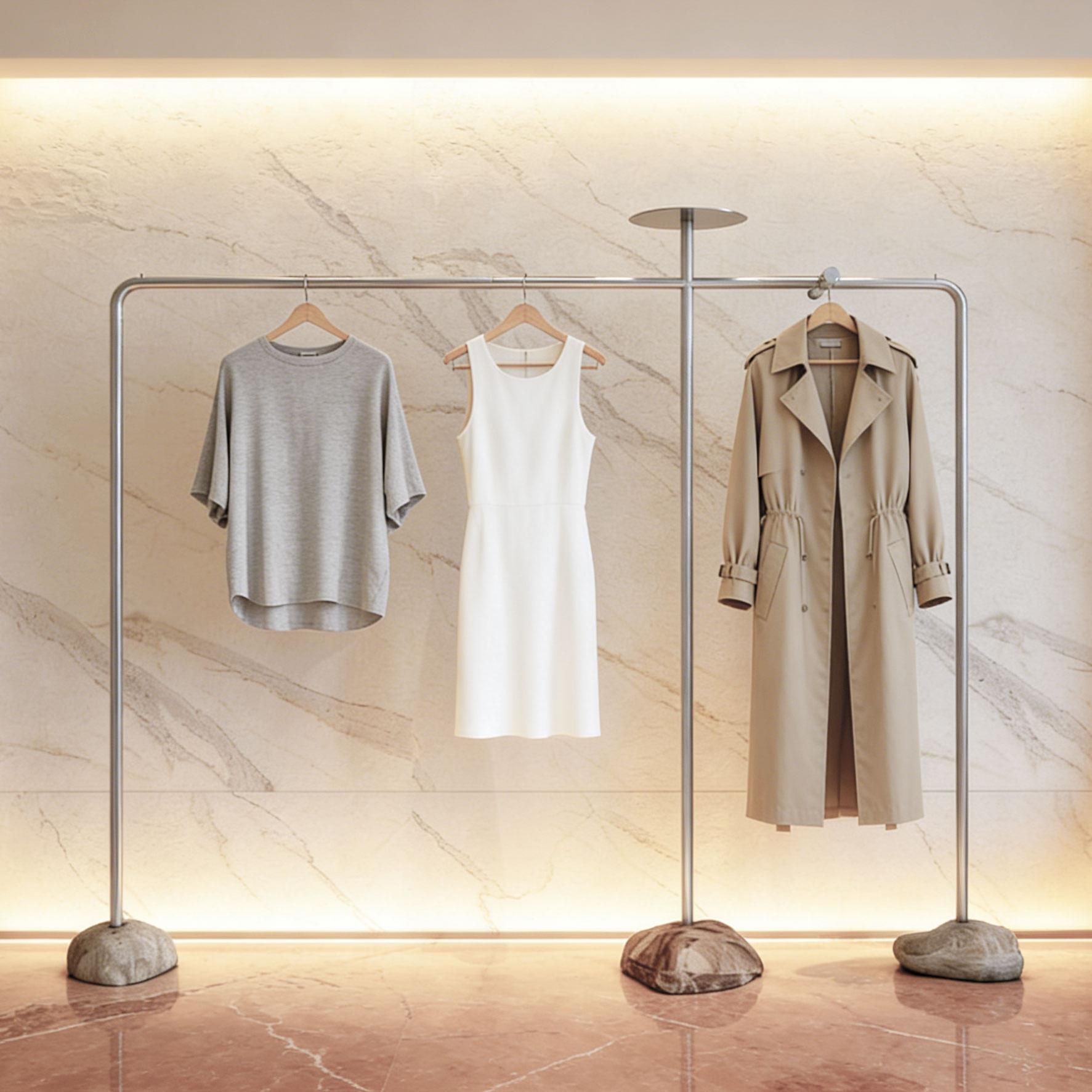 2026服装店展示架女装橱窗创意落地式展示挂衣架石头木墩陈列道具