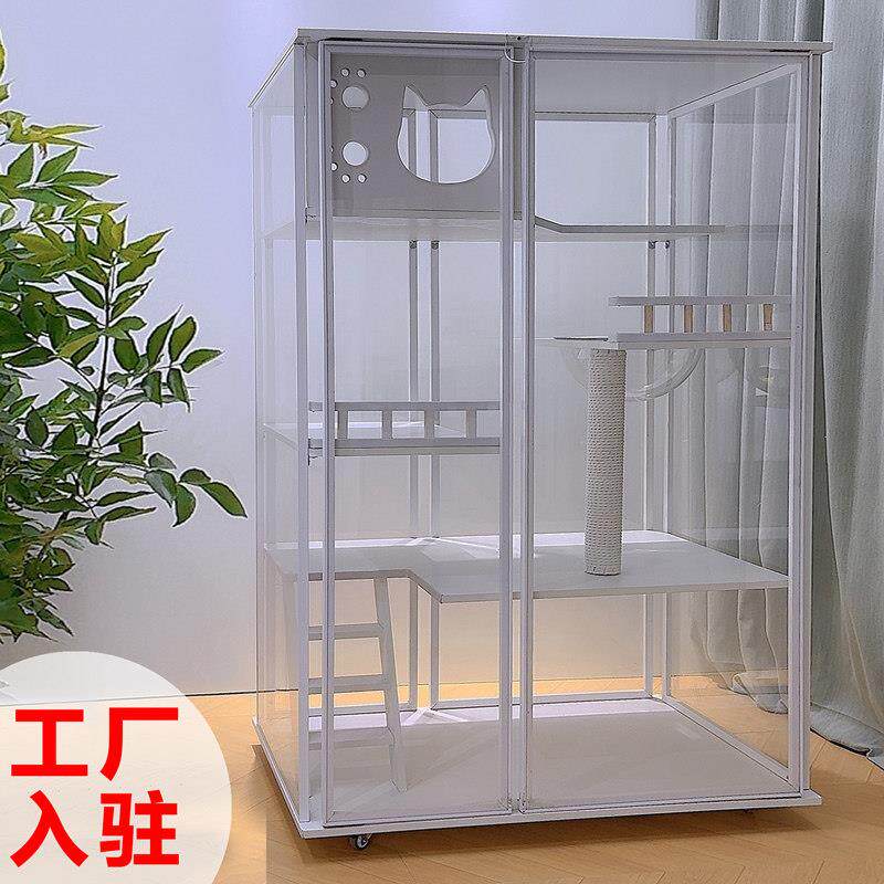 全景玻璃猫别墅家用实木猫笼子大型高颜值猫舍豪华猫屋子猫柜室内