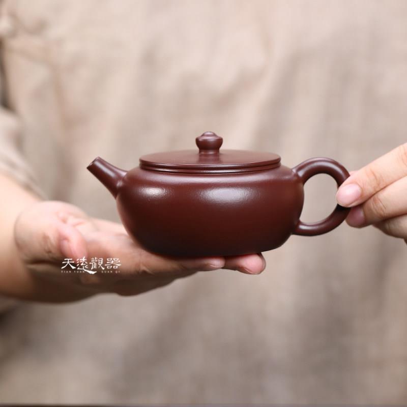 宜兴纯全手工紫砂壶紫朱泥大红袍球孔大口汉瓦壶家用小容量泡茶壶