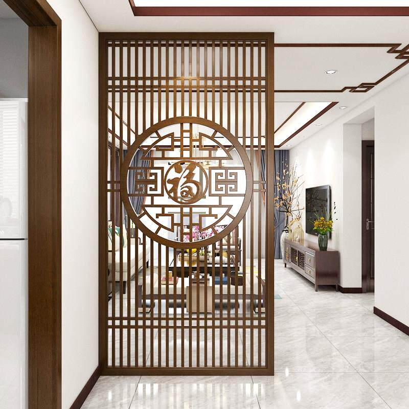 新中式实木屏风入户隔断客厅玄关福字双面镂空座屏家用遮挡格栅栏