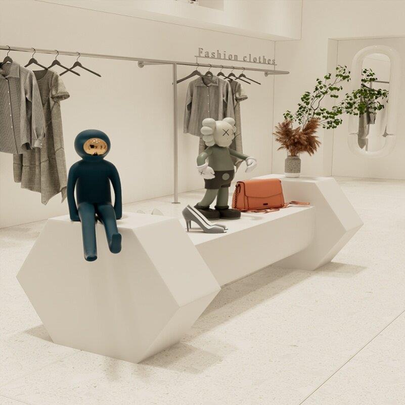 服装店格子中岛展示台桌子直角墙角地台椭圆弧形流水台展台道具