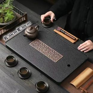 轻奢家用密胺简约防乌金黑墨石镶红铜茶盘休闲迷你型功夫干泡茶台