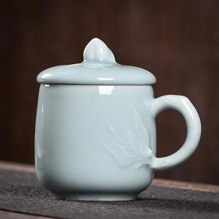 青瓷泡茶杯办公杯陶瓷带盖水杯家用男女办公杯小号杯陶瓷水杯定制