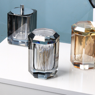 创意水晶牙签盒收纳罐欧式 棉签盒现代简约样板房卫生间洗漱台餐厅