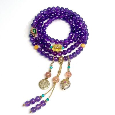 周小满【108九紫赐福】天然乌拉圭紫水晶翡翠葫芦四圈手链毛衣链