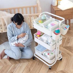 小推车收纳置物架落地多层家用卧室移动零食婴儿用品储物柜收纳架