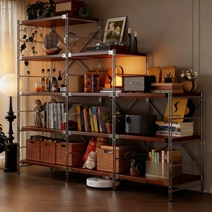 置物架落地多层日式钢木书架客厅阳台收纳架货架厨房微波炉储物架