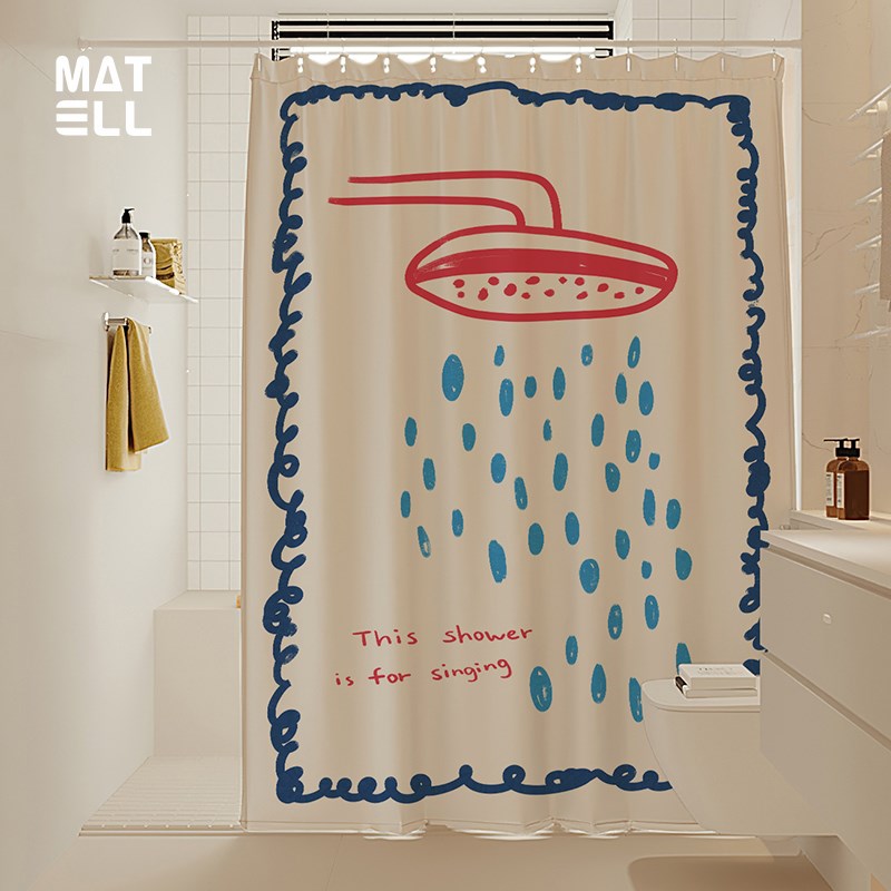 MATELL浴室干湿分离浴帘卫生间遮E挡帘免打孔厕所挂帘防水防霉家
