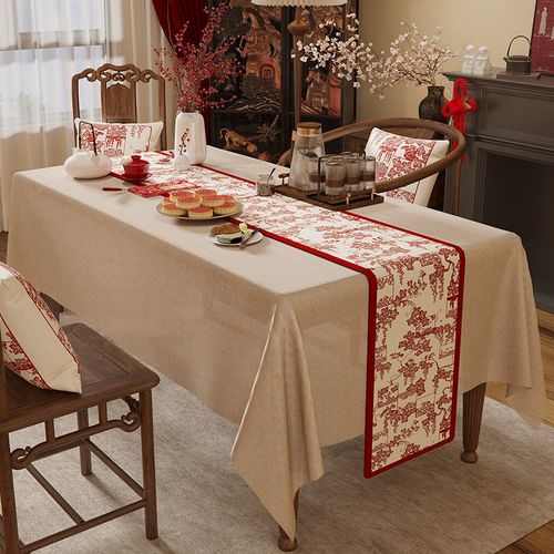 新年喜庆桌旗红色餐桌茶几台布春节过年装饰氛围感桌布长条盖布巾