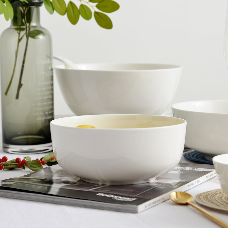餐具金边大容量单个骨瓷碗冷面碗家用大号汤碗7英寸白色吃面大碗