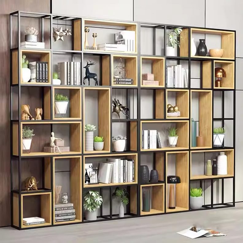 屏风隔断客厅展示架实木书架现代简约铁艺架子隔板置物架美式落地