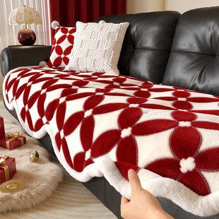 羊羔绒沙发垫冬2025新款加厚毛绒盖布一片式加绒保暖防滑坐垫套罩