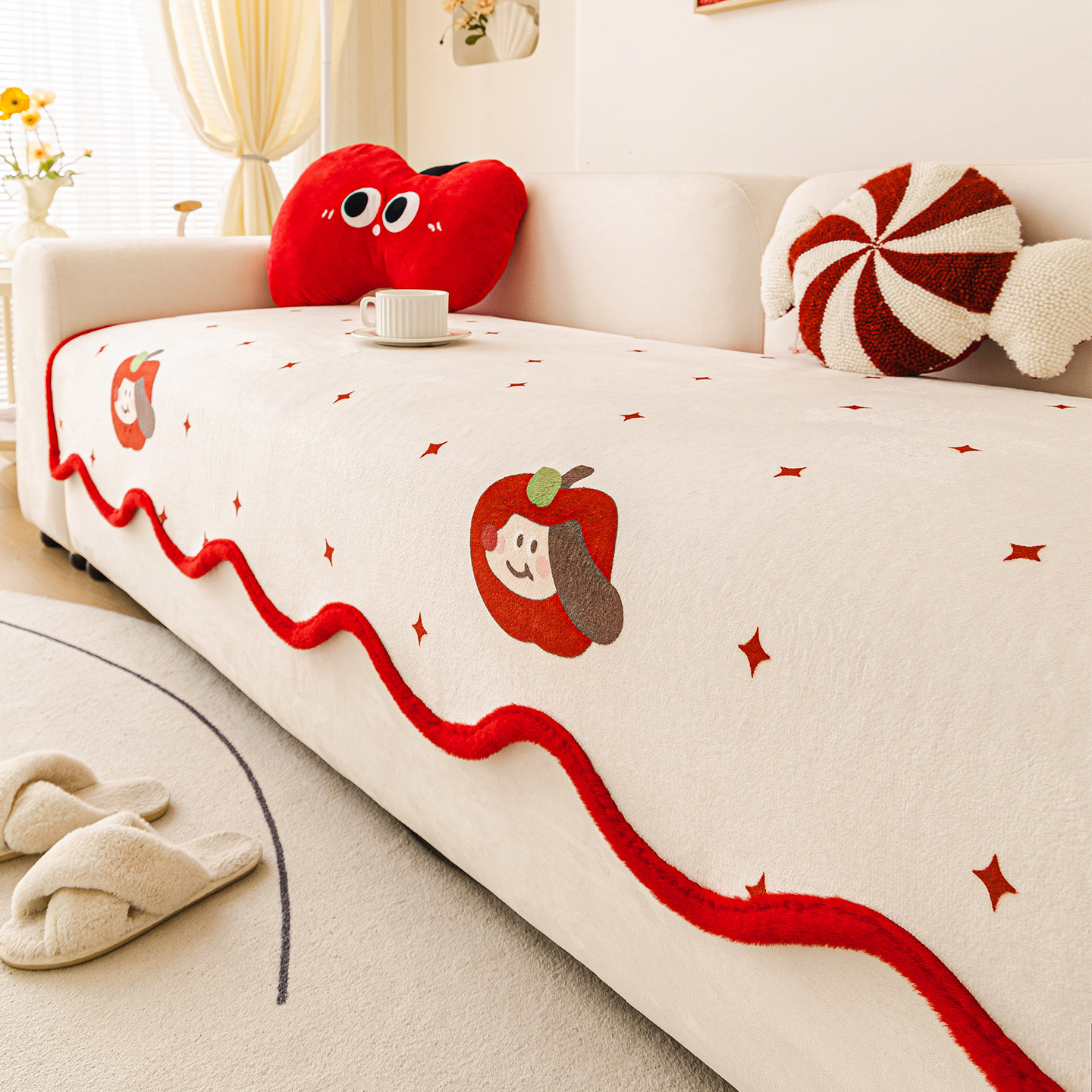 可爱卡通异形沙发垫冬2025新款加厚毛绒一片式沙发坐垫防滑盖布巾