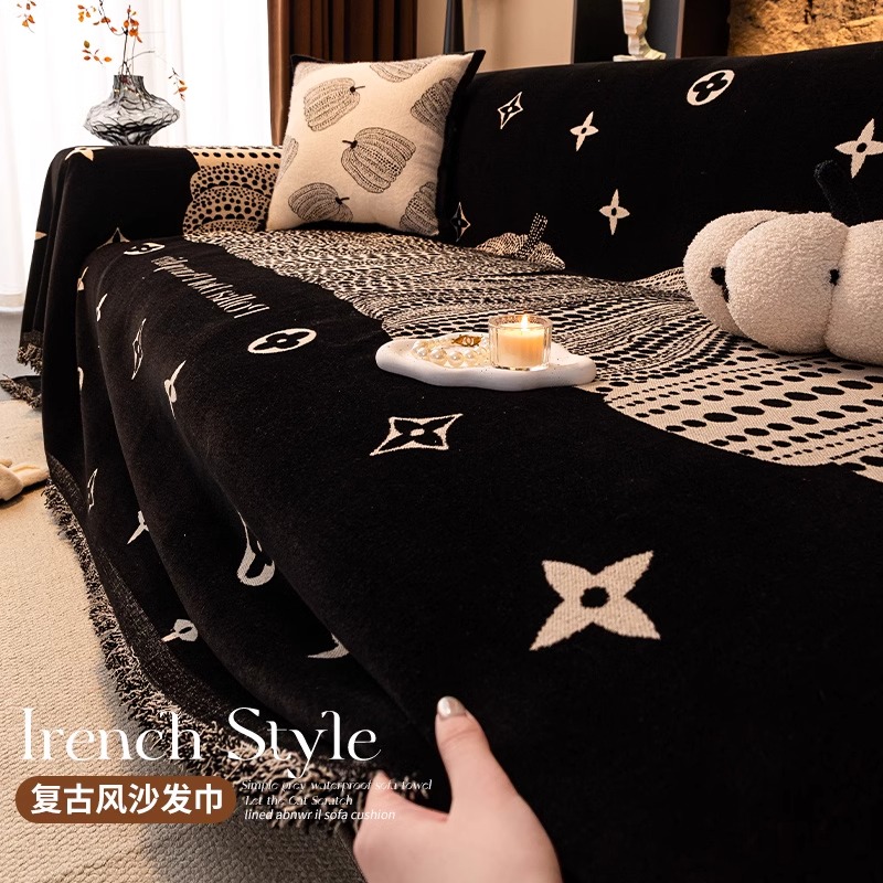中古风高级感黑色南瓜沙发盖布