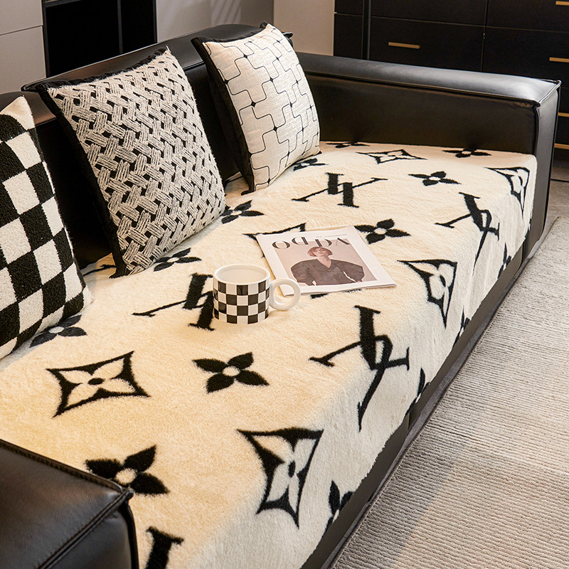 轻奢高级感直排沙发垫冬毛绒固定防滑皮沙发坐垫子套罩盖布毯冬季