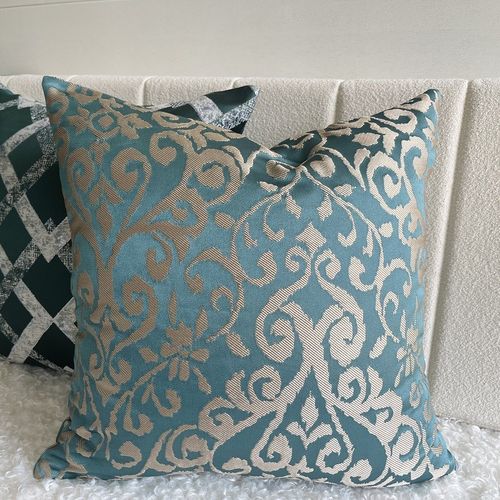 现代简约湖绿色缎面客厅沙发靠垫抱枕套双面花纹床头飘窗靠枕靠包
