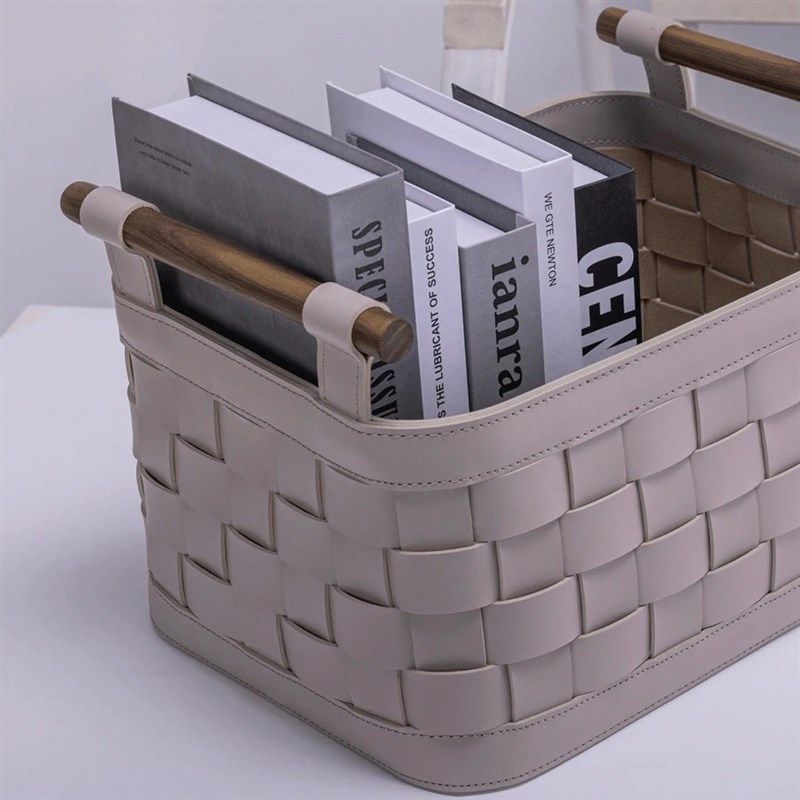收纳筐 马鞍革皮手工编织 收纳整理箱高端客厅储物筐 零食收纳篮