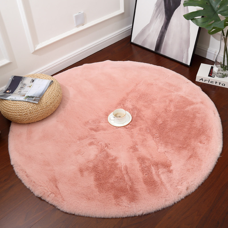 羊逸家用地毯仿兔毛床边毯圆形地毯茶几地毯梳妆凳地毯圆地垫毛毛