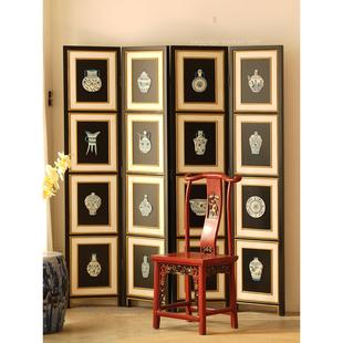 新中式覆古立体彩绘屏风宋代美学客厅玄关隔断门厅风水折叠屏风