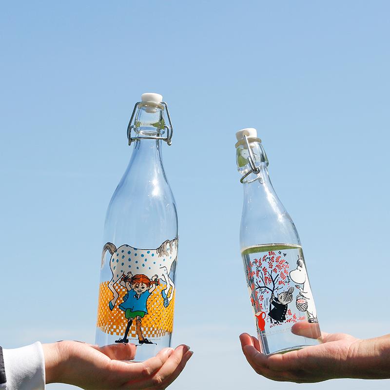 芬兰muurla 姆明密封玻璃水瓶软木塞瓶卡通果汁饮料酿酒瓶酵素瓶