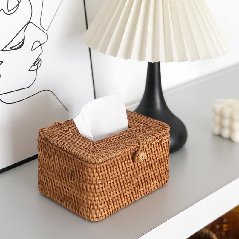 藤编纸巾盒抽纸盒家用客厅创意简约茶几收纳盒日式手工编织餐巾盒