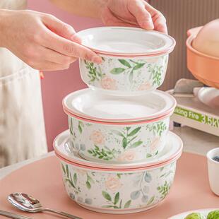 泡面蒸蛋碗带盖子的陶瓷碗上班族蒸蛋羹烤箱微波炉专用碗耐高温加