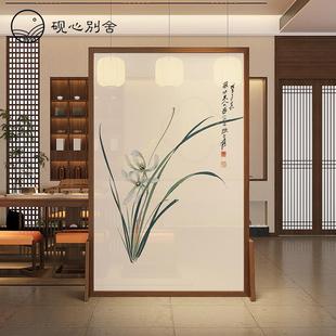 实木屏风隔断客厅进门遮挡家用卧室茶室办公室入户玄关兰花 新中式