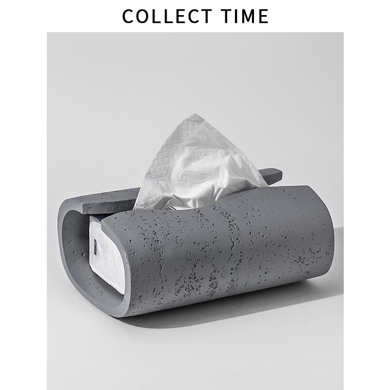 洞石纹理纸巾盒客厅高档轻奢家用茶几高端创意简约灰色抽纸盒摆件
