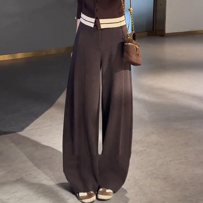 乌木棕咖色羊毛呢贝斯裤