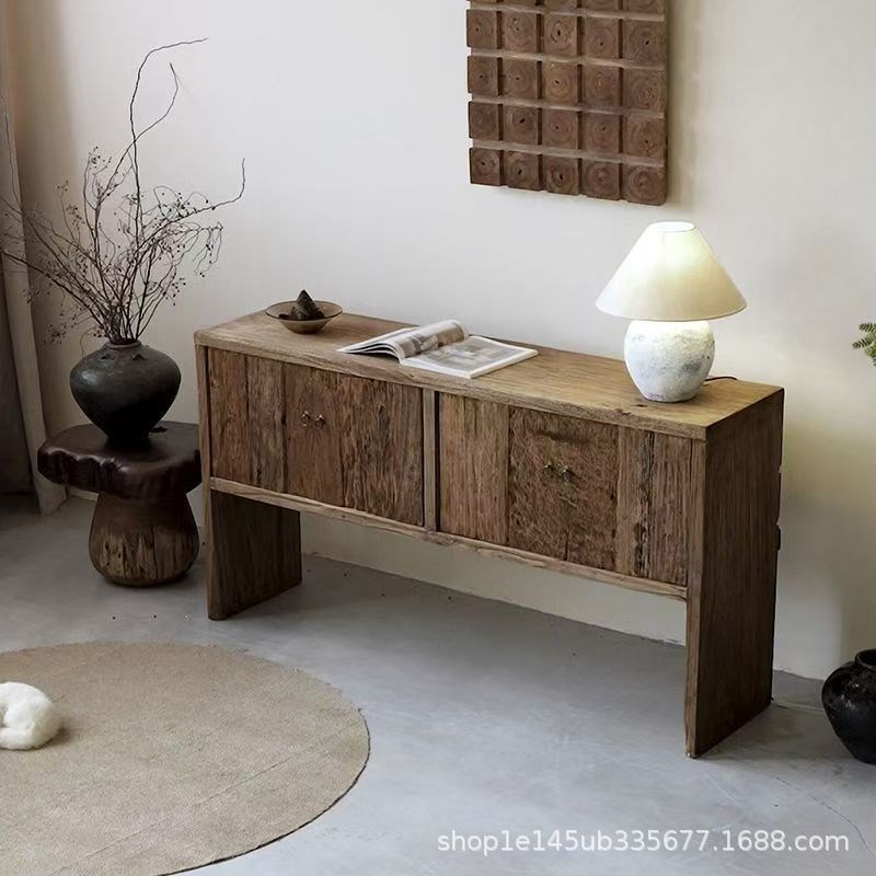 定制款侘寂风老榆木斗柜客厅餐边柜G靠墙收纳储物柜矮柜实木柜子