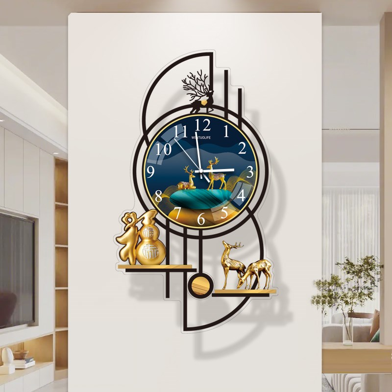 家用钟表客c厅2024新款装饰挂表时钟创意小鹿福满葫芦静音挂墙挂