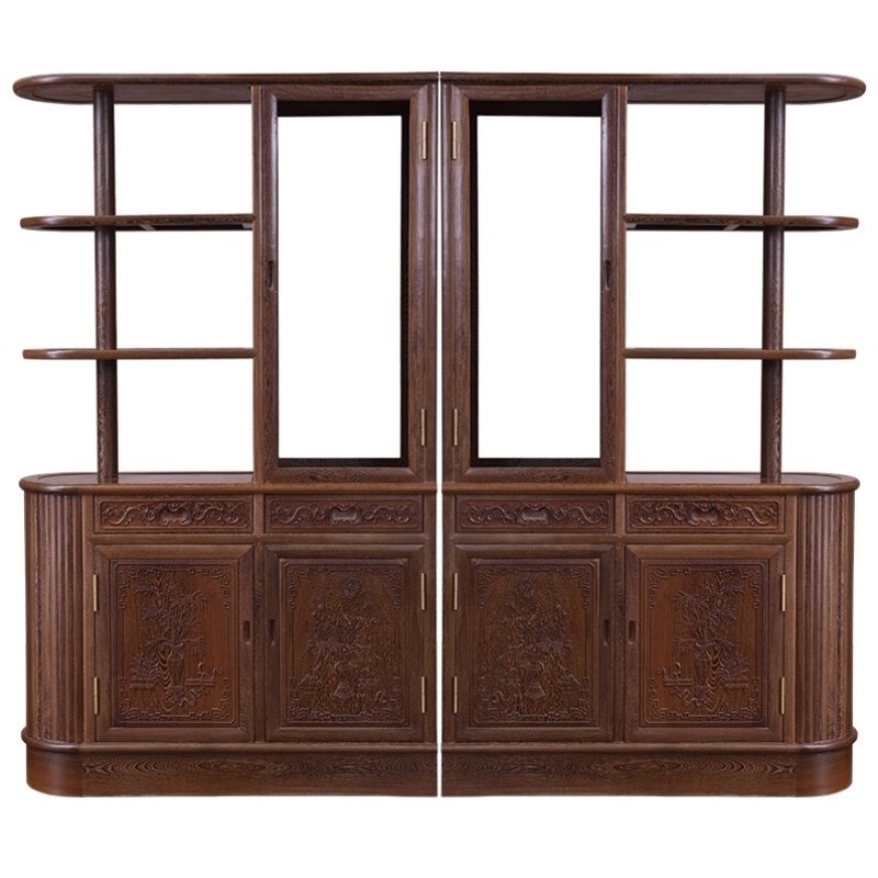 寻古红木家具非洲鸡翅木学x名非洲崖豆木双面酒柜实木餐边柜