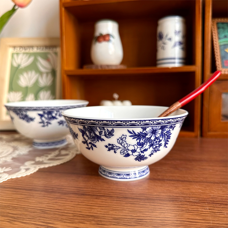 北府 中式青花系列骨瓷小碗B米饭碗高脚碗陶瓷餐具可微波