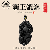 遇见普陀山天然黑曜石貔貅吊坠男女款 霸王招财挂件玉石项链本命年