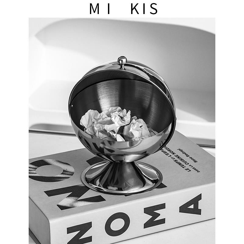不锈钢桌面垃圾桶客厅茶几创意翻盖收纳桶卧室家用桌上小号餐桌