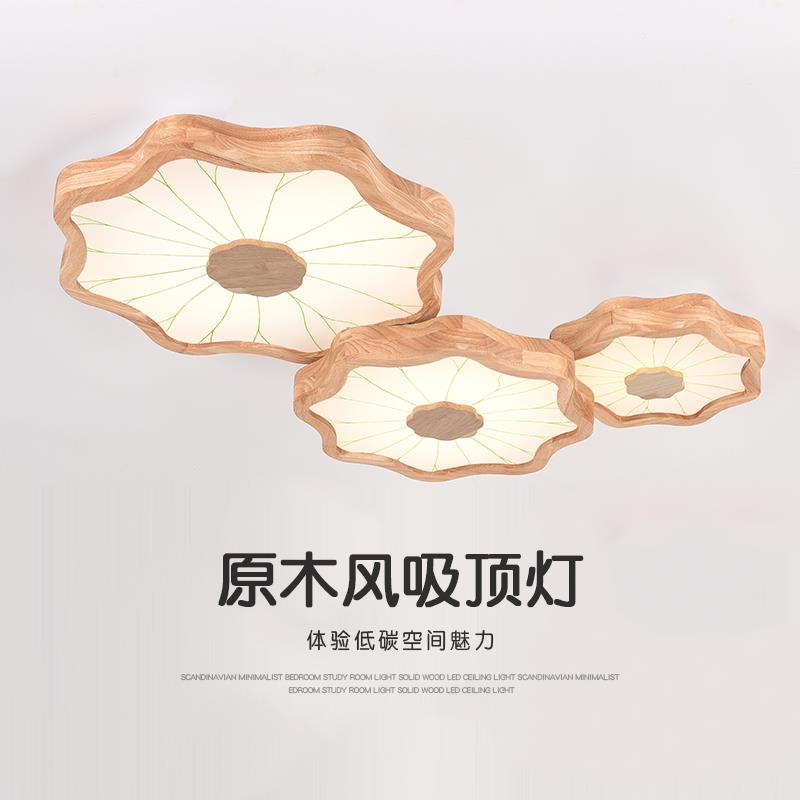 北欧卧室灯实木温馨浪漫设计感主卧灯具日式客厅新款荷花吸顶灯