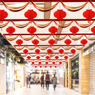 饰品客厅室内外商场珠宝店布置挂件饰 过新年春节吊顶波浪旗拉花装