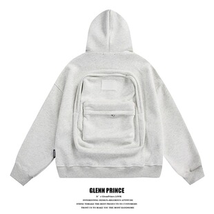 cleanfit美式立体背包开衫卫衣男女款秋季重磅boxy设计感书包外套